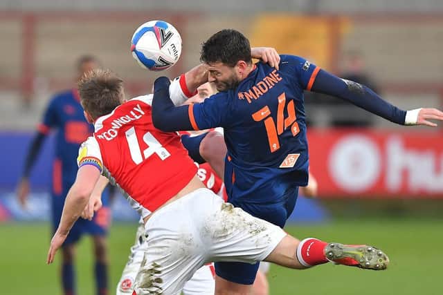 Match-winner Gary Madine battles it out with Fleetwood defender Callum Connolly