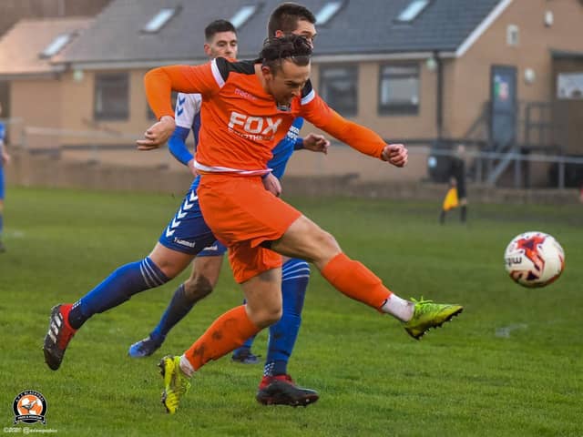 AFC Blackpool's Jamie Thomas has a shot on goal   Picture: Adam Gee
