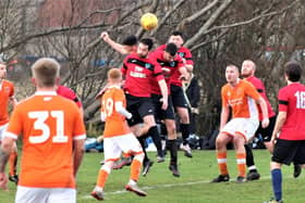 Action from the encounter between Clarence and Bloomfield Brewhouse as Sunday league action returned to the Fylde coast  Picture: KAREN TEBBUTT