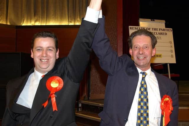 Stanley Leadbetter (left) and Geoff Horrocks, celebrate local election victory