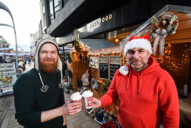 Norbert Kawczynski and Jon Parks at The Hive's Christmas market in Church Street