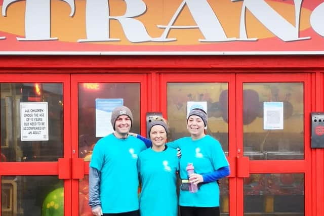 Ava Makepeace, Sara Mccullough and Steve Hurst Jnr, from Blackpool, during their fundraising run in memory of their dad, Steve Hurst Snr