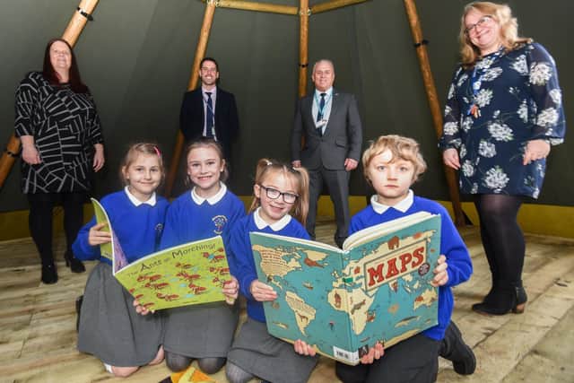 Pupils enjoy the  new teepee  classroom at Mereside Primary