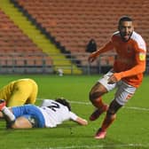 Keshi Anderson celebrates after scoring Blackpool's second goal