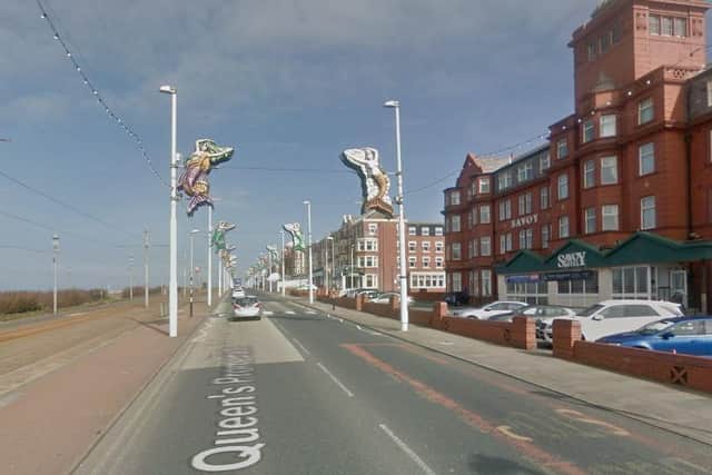 The crash happened near the Gynn Square tram stop in Queen's Promenade, Blackpool at around 6.30pm on Tuesday (December 15). Pic: Google