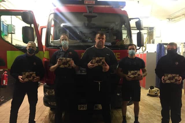 Big Ry with firefighters - and the mince pies