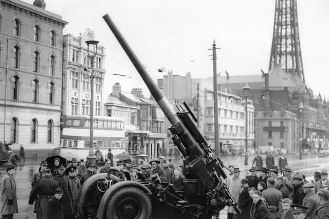 Anti-aircraft gun positioned on the Promenade in Blackpool