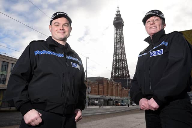 The new community police inspectors in Blackpool Gareth Stubbs and Cara Leadbetter