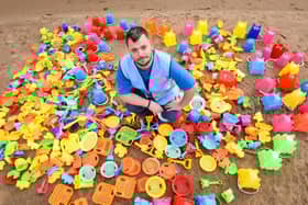 Over 1000 plastic toys were found on Blackpool beaches in the summer of 2020 after being discarded by families. The toys were collected by Steven King (pictured) and volunteers helping him clean the beach with The Big Blackpool Beach Clean. Photo: Daniel Martino for JPI Media