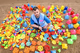 Over 1000 plastic toys were found on Blackpool beaches in the summer of 2020 after being discarded by families. The toys were collected by Steven King (pictured) and volunteers helping him clean the beach with The Big Blackpool Beach Clean. Photo: Daniel Martino for JPI Media