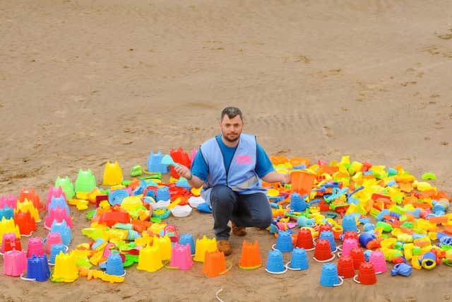Over 1000 plastic toys were found on Blackpool beaches in the summer of 2020 after being discarded by families. The toys were collected by Steven King (pictured) and volunteers helping him clean the beach with The Big Blackpool Beach Clean. Photo: Daniel Martino for JPI Media