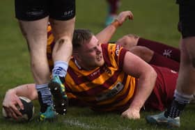 A try for Fylde in their win over Luctonians on March 7 - the last time the club played a match