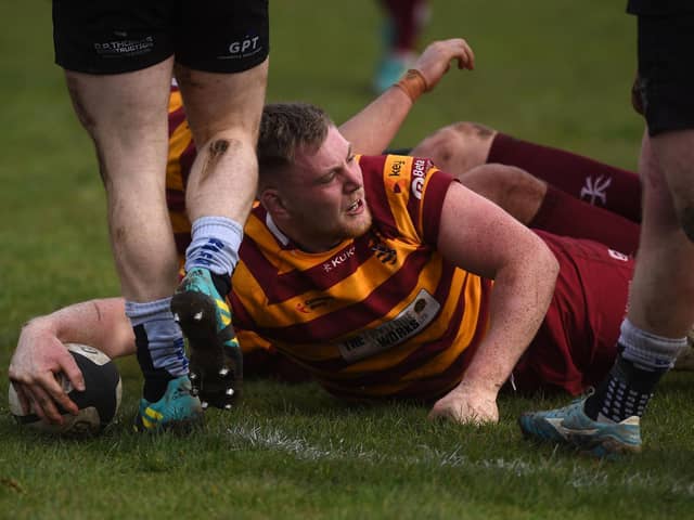 A try for Fylde in their win over Luctonians on March 7 - the last time the club played a match