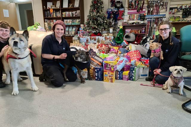 RSPCA Blackpool volunteers with donations from Networx3 Santa Paws 2020 appeal