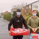 The fitness of Chris Neal (right) and Nathan Pond, here delivering Christmas presents in the community this week, is a boost for AFC Fylde going into the festive fixtures