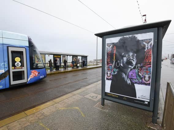 Tram track art in Blackpool