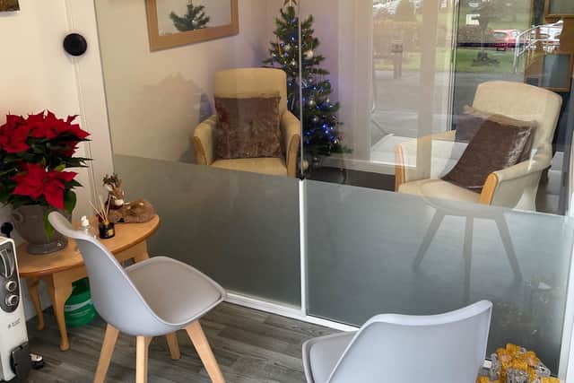 The visiting lounge at Lancashire County Council’s Castleford care home in Clitheroe. Similar lounges have been installed at LCC’s care homes across the county, meaning people can visit their relatives in safety