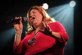 Cheryl Fergison performing at the Lytham Christmas lights switch-on 2019