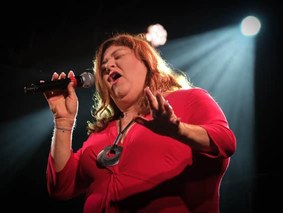 Cheryl Fergison performing at the Lytham Christmas lights switch-on 2019