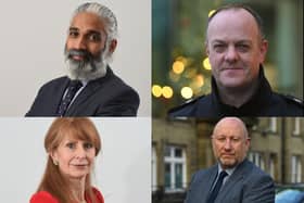 Clockwise from top left:  Dr. Sakthi Karunanithi, Director of Public Health, Lancashire County Council;  Deputy Chief Constable Terry Woods, Lancashire Constabulary;  Gary Hall, Chief Executive, Chorley Council;  Angie Ridgwell, Chief Executive, Lancashire County Council