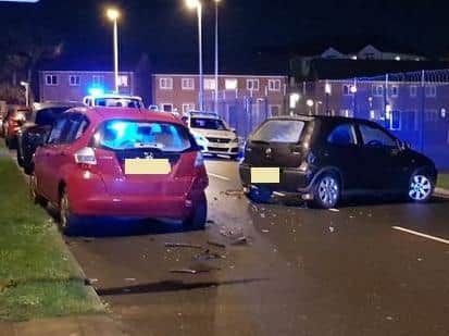 Police were called to a crash between a black Vauxhall Corsa and red Honda hatchback in Mansfield Road, North Shore, at 6.21pm on Tuesday, December 29, 2020. The Corsa's 29-year-old driver stands accused of driving without due care (Picture: Jack Wilkinson)