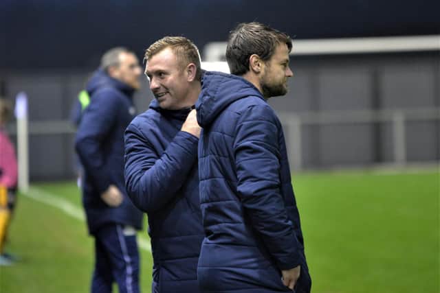 AFC Fylde manager Nick Chadwick (left) Picture: Steve McLellan