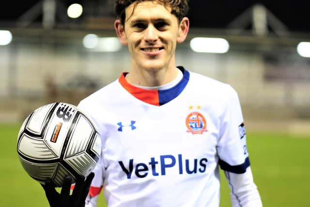 Ben Tollitt took home the ball after his hat-trick for AFC Fylde   Picture: Steve McLellan