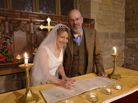 Jamie Bardot and Harriet Bertenshaw married at All Saints Church, Barnacre