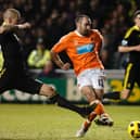 Gary Taylor-Fletcher scores Blackpool's equaliser in their win against Liverpool