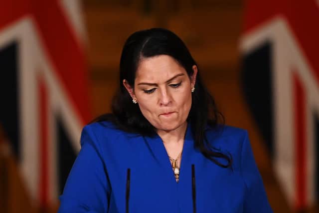 Home Secretary Priti Patel during a media briefing in Downing Street