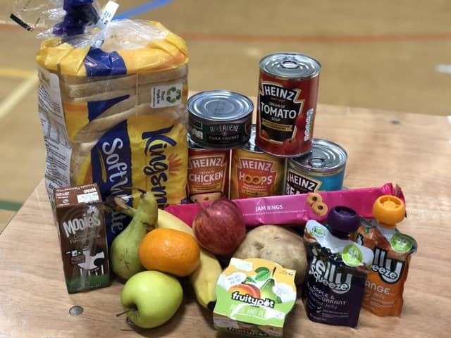 A weekly food parcel provided by Blackpool Council. The council said the value of the contents was the equivalent of "around £1.95 a day." Photo: Blackpool Council