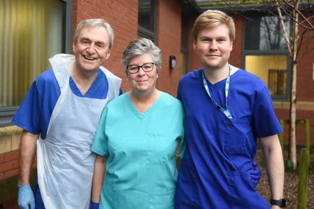 Retired GP Dr Simon Ellwood with wife Karen and son James at Lytham Primary Care Centre