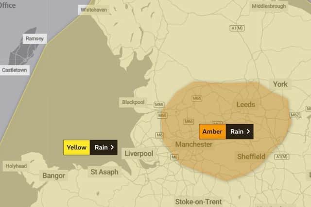 Yellow and amber warnings for rain are in place for Lancashire