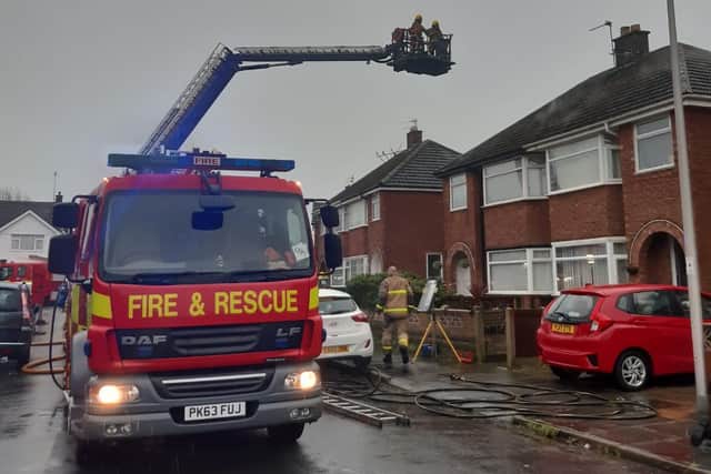 The Aerial Ladder Platform is being used to tackle the fire at a home in Hastings Avenue, Bispham this morning (January 19)