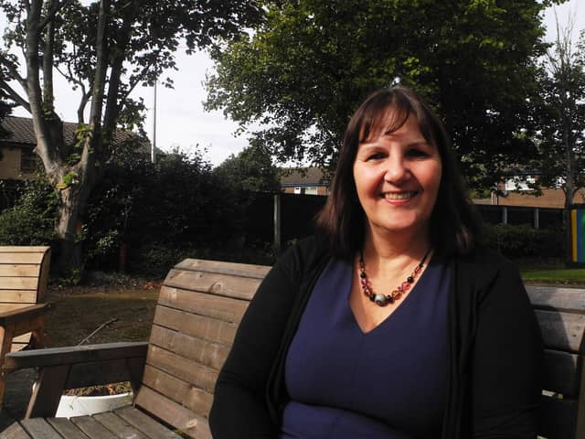 Karen Brandwood, of Trinity Hospice Schools Link, who has been shielding since March so is delighted to have been given her first dose of the Covid-19 vaccine