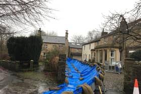 These flood defences off Greenside in Ribchester were installed by the Environment Agency on Monday evening