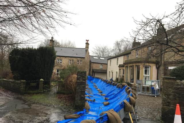 These flood defences off Greenside in Ribchester were installed by the Environment Agency on Monday evening