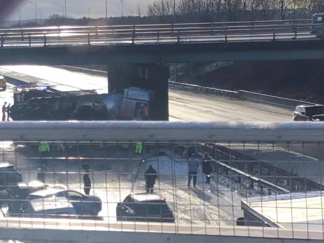 Emergency services tend to the tanker at junction 27