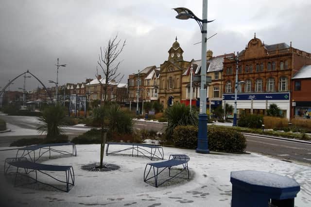 Snow in St Annes Square on Saturday morning