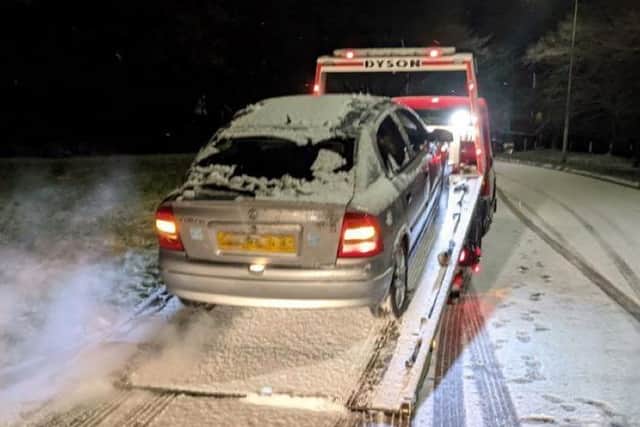 Police in Blackpool stopped a silver Vauxhall Astra after officers spotted the driver and four passengers huddled together inside the car at 3am this morning (January 25). Pic: Lancashire Police