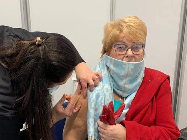 Pauline Kennedy receives her Covid vaccination at Fleetwood