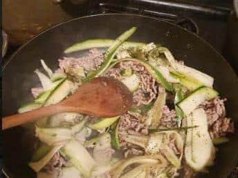 Cooking the mince and courgettes