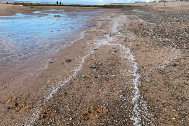 Microplastic pollution on Rossall Beach. Photo: Visit Fylde Coast