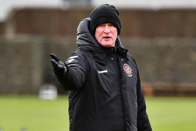 Fleetwood Town head coach Simon Grayson taking charge of his first training session. Credit: FTFC.