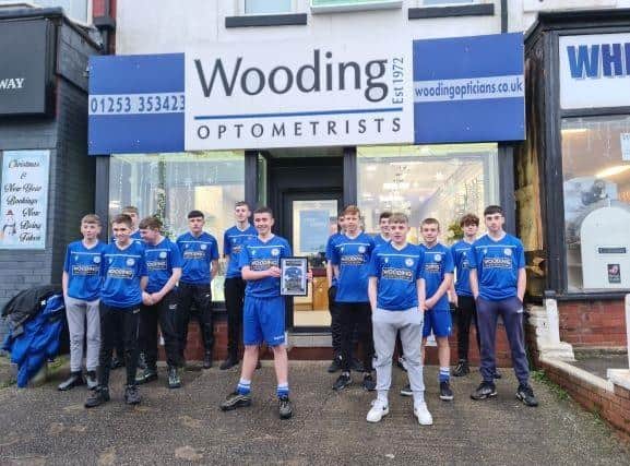 Wooding Opticians, on Red Bank Road, Bispham, has sponsored the away and training kit for Bispham Junior Football Federation’s U15 Blades Whites for the next two seasons.