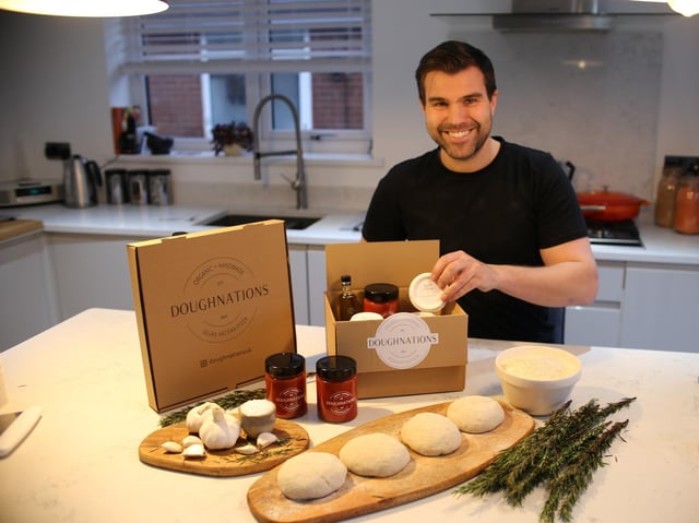 Alex Walker with his Doughnations homoe delivery vegan pizza kit business