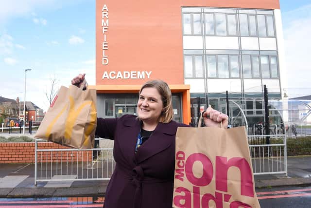 Joanne Walker treated pupils to a very special McDonalds delivery