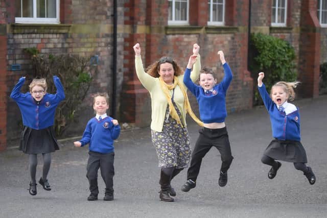 Karen Eaves pictured with some of her pupils at St Thomas' Church of England Primary School in St Annes. Photo: Daniel Martino/JPI Media