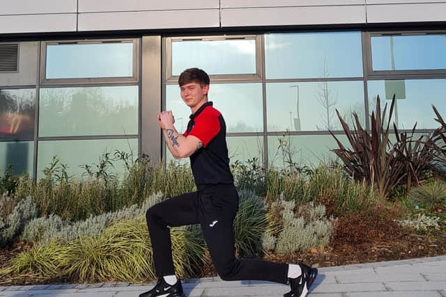 Ross Powell from Thornton demonstrates moves from the 11 minute fitness workout video from Blackpool and The Fylde College. The routine was featured in the New York Times for its effectiveness