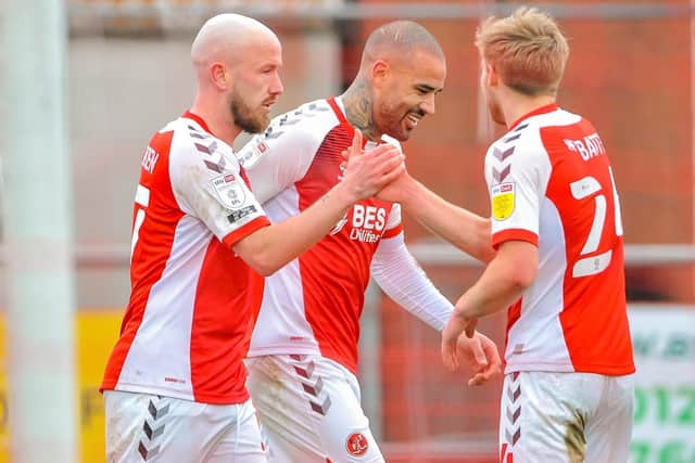 Fleetwood Town celebrate Paddy Madden's equaliser   Picture: Stephen Buckley/PRiME Media Images Limited